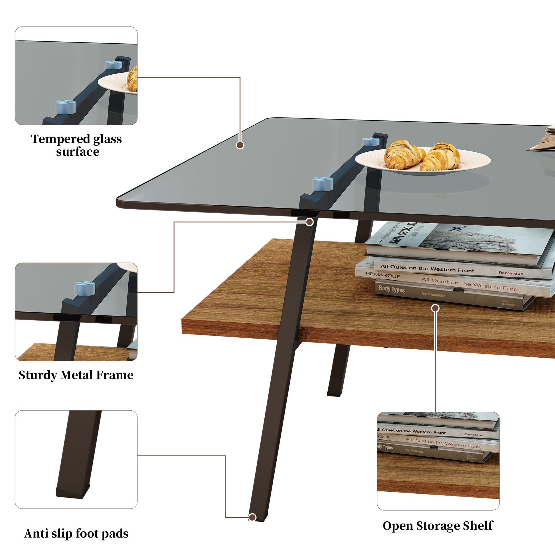 Coffee Table And End Tables Set Of 3, Tempered Glass Table With Mdf Layer, Modern Tables For Living Roomgray Glass Gray Tempered Glass