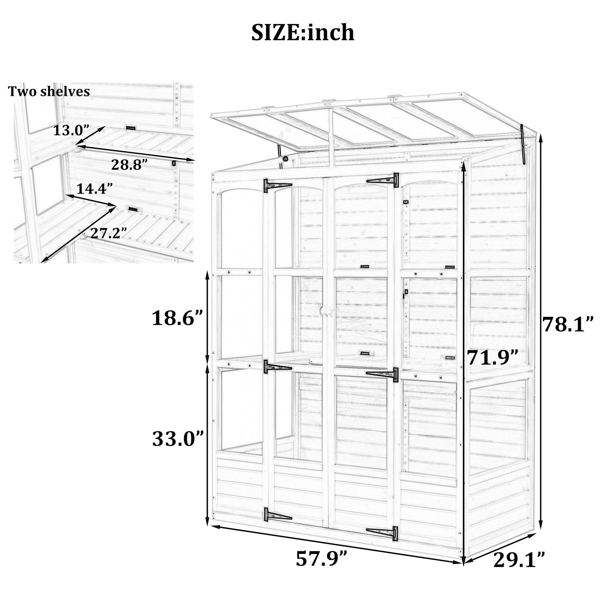 78 Inch Wooden Greenhouse Cold Frame With 4 Independent Skylights And 2 Folding Middle Shelves, Walk In Outdoor Greenhouse, Black Black Seats 2 Garden & Outdoor Casual Wood