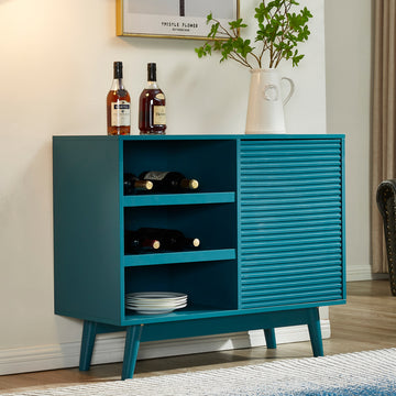 36" Sideboard Buffet Cabinet With Wine Storage Shelf, Storage Cabinet With Wine Glass Holder Organizer Teal Mdf