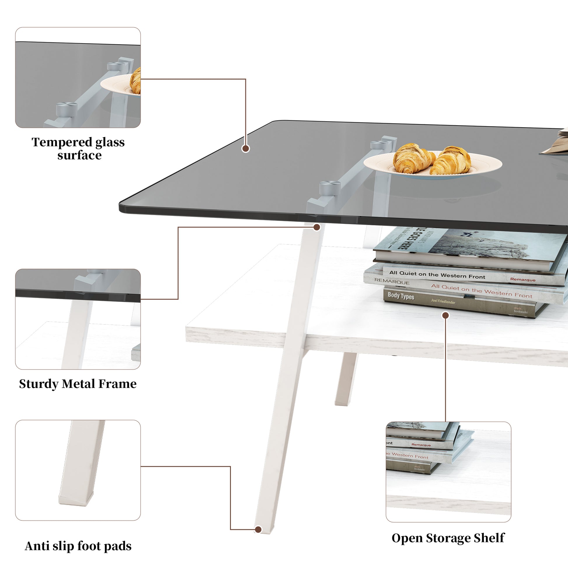 Coffee Table And End Tables Set Of 3, Tempered Glass Table With Mdf Layer, Modern Tables For Living Roomgray Glass Gray Tempered Glass