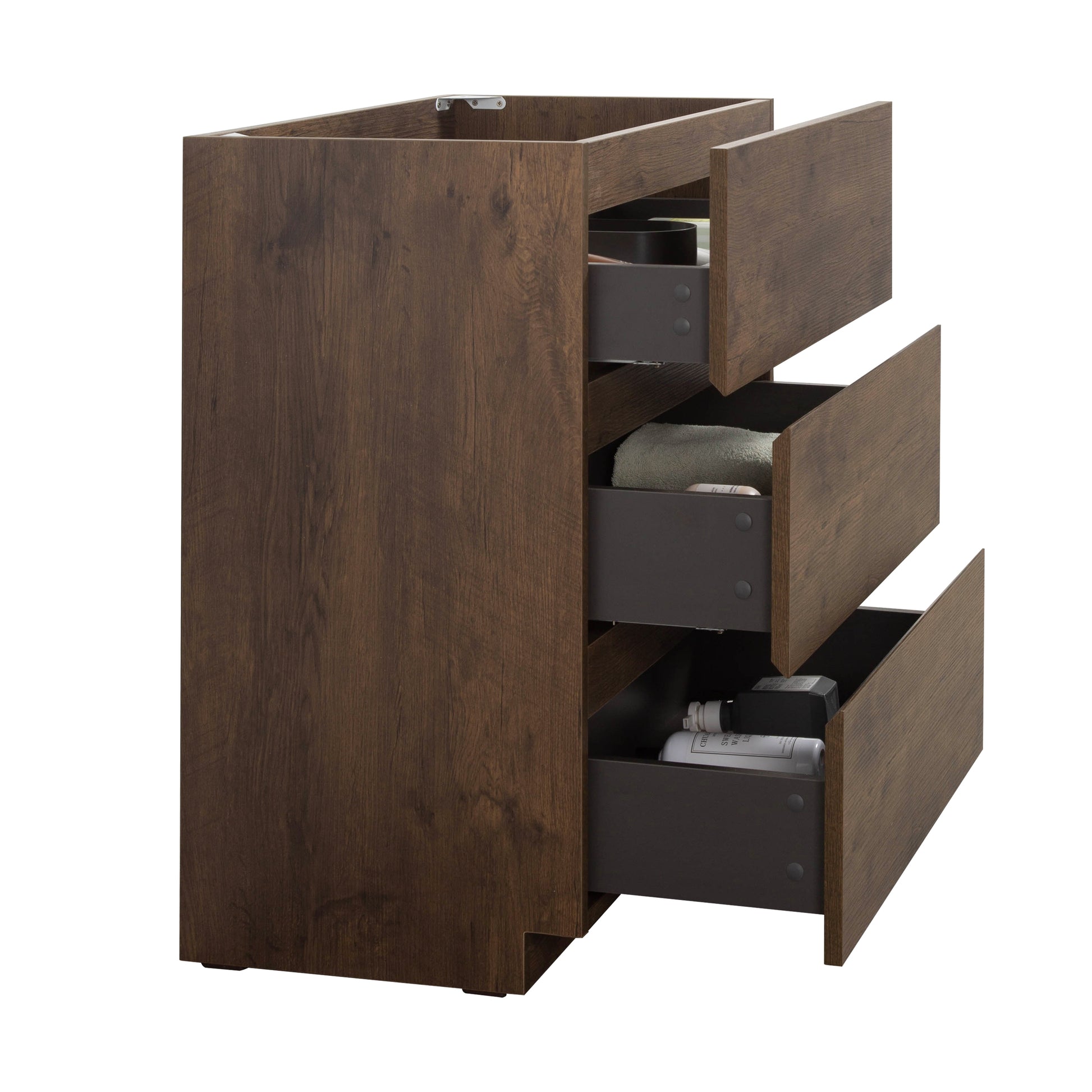 Alice 24F 105,Floor Cabinet Without Basin, Walnut Color, With Three Drawers, Pre Assembled Walnut Melamine