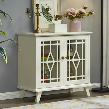 Storage Cabinet With Shelf, White Sideboard Cabinet For Living Room, Hallway, Dining Room, Entryway Lacquered Antique White Mdf Glass