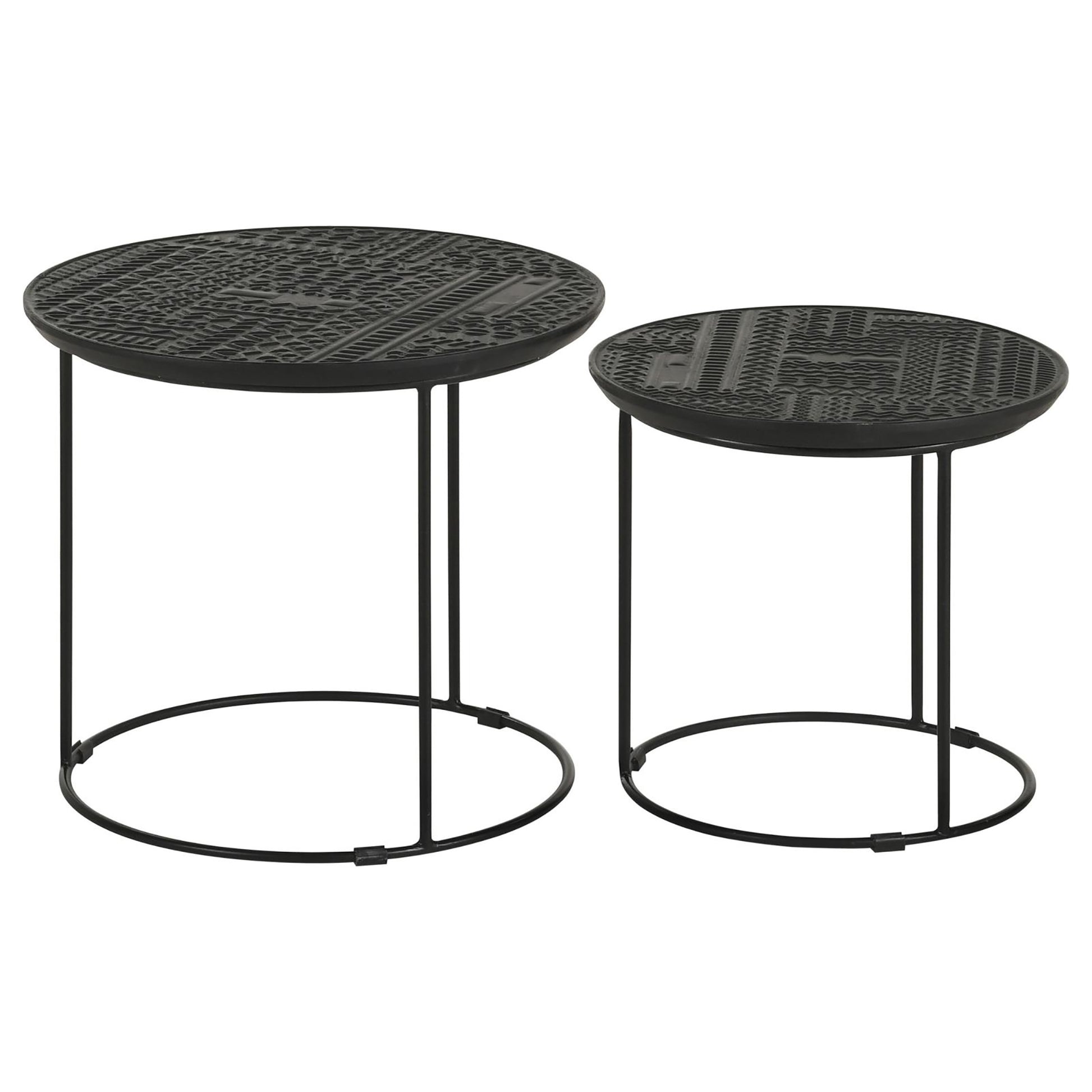 Matte Black 2 Piece Nesting Table Black Primary Living Space Contemporary,Modern Mango Round Coffee & End Tables Wood