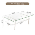 Rectangle Coffee Table, Tempered Glass Tabletop With White Metal Legs, Modern Table For Living Roomtransparent Glass Transparent Tempered Glass