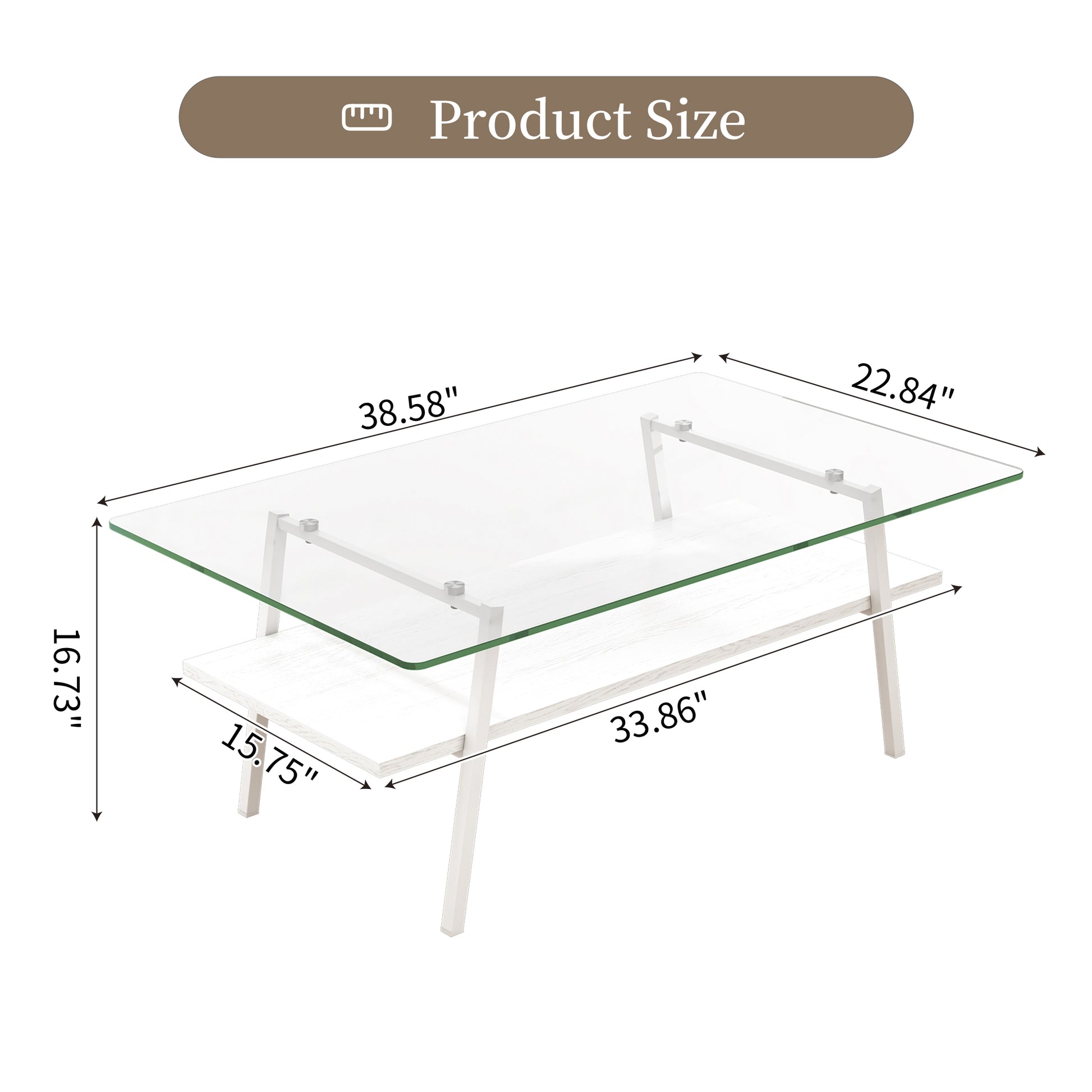 Rectangle Coffee Table, Tempered Glass Tabletop With White Metal Legs, Modern Table For Living Roomtransparent Glass Transparent Tempered Glass