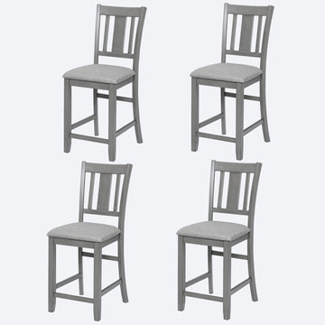 Dining Room Furniture Counter Height Chairs Set Of 4, Kitchen Chair With Padded Seatupholstered Side Chair For Dining Room, Living Room, Gray Wood Gray Solid Back Seats 4 Dining Room Rubberwood Rubber Wood