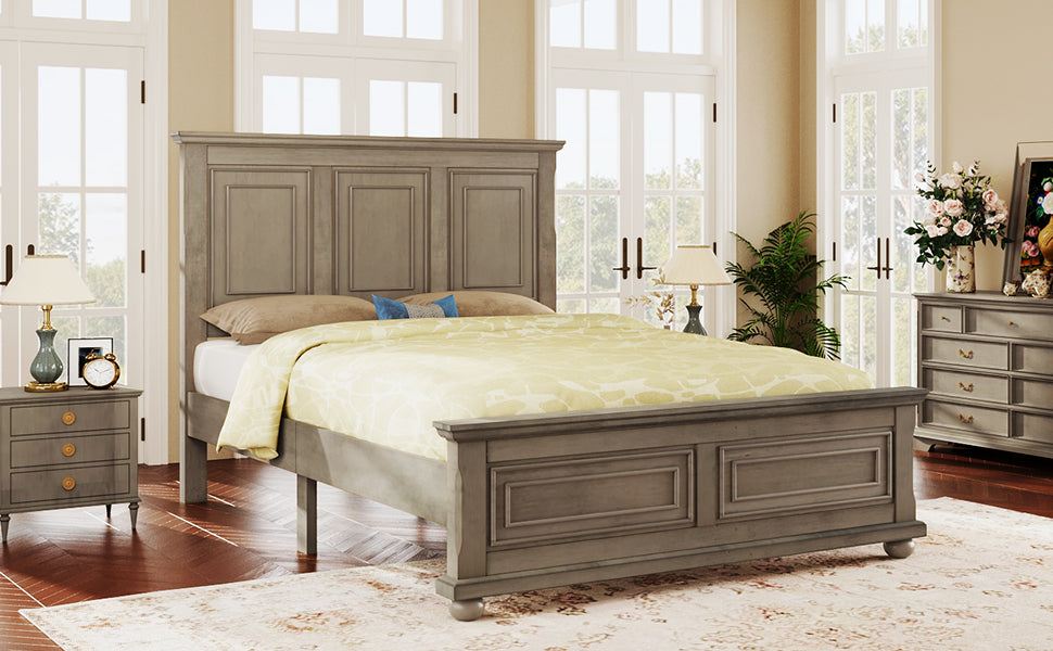 Traditional Town And Country Style Pinewood Vintage Full Bed, Stone Stone Gray Pine