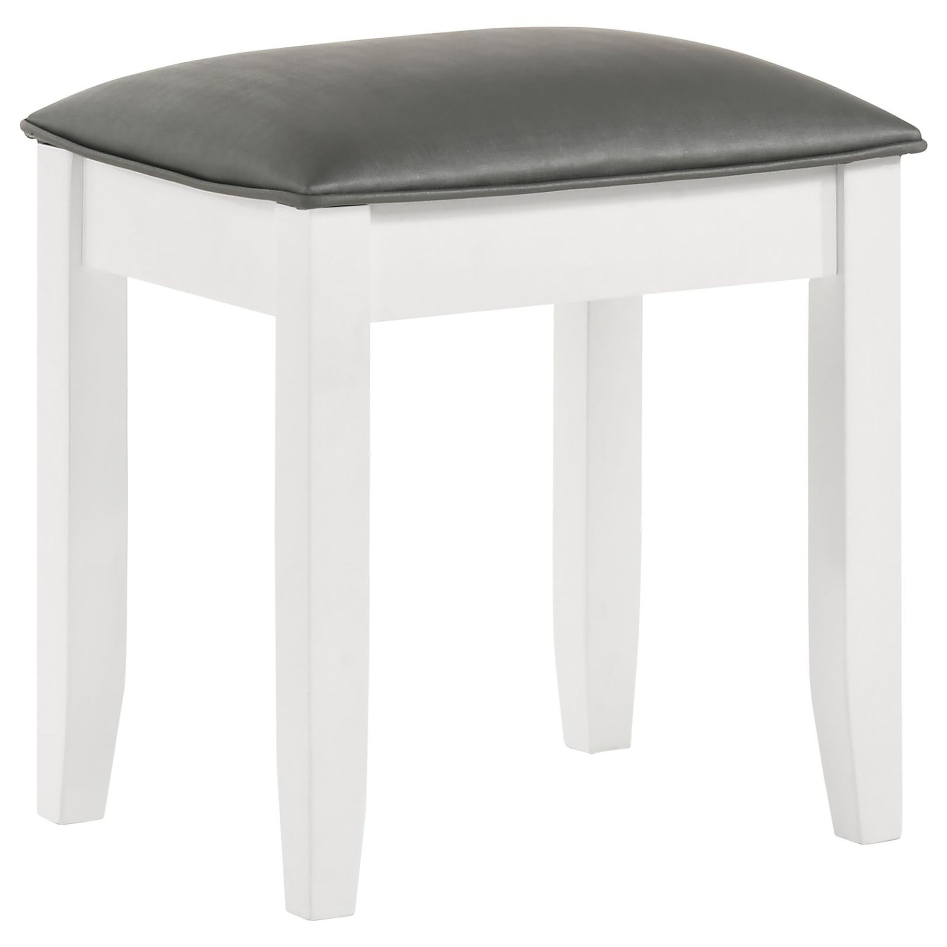 White Vanity Stool With Padded Seat Grey Bar Stools & Counter Stools Bedroom Rectangular Glam Armless Rubberwood Wood