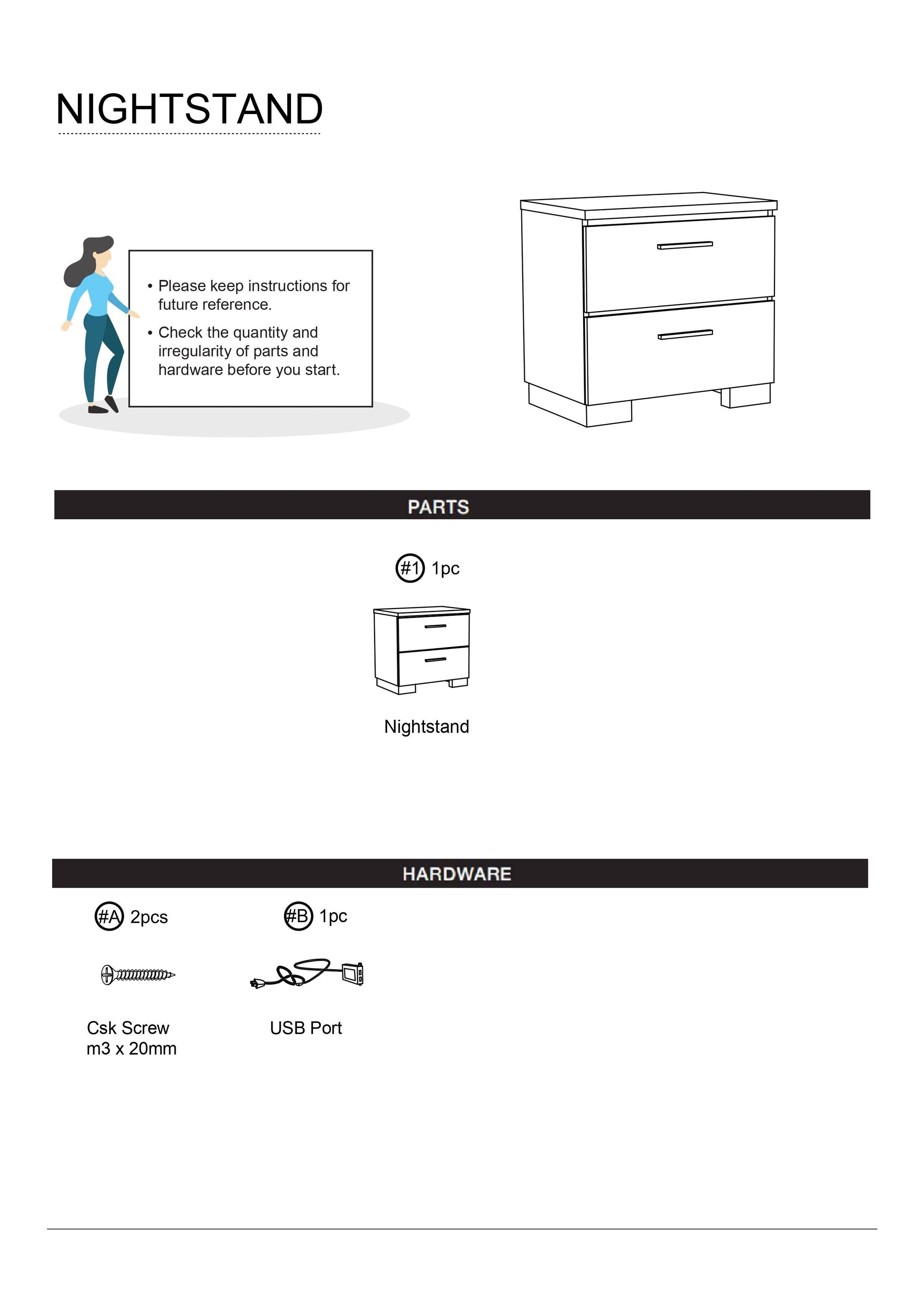 Contemporary 1Pc Nightstand White Color High Gloss Lacquer Coating Chrome Handles And Feet Bedside Table W Usb Charger Bedroom Furniture White 2 Drawers Bedroom Bedside Cabinet Classic,Contemporary,Modern Drawers White Solid Wood