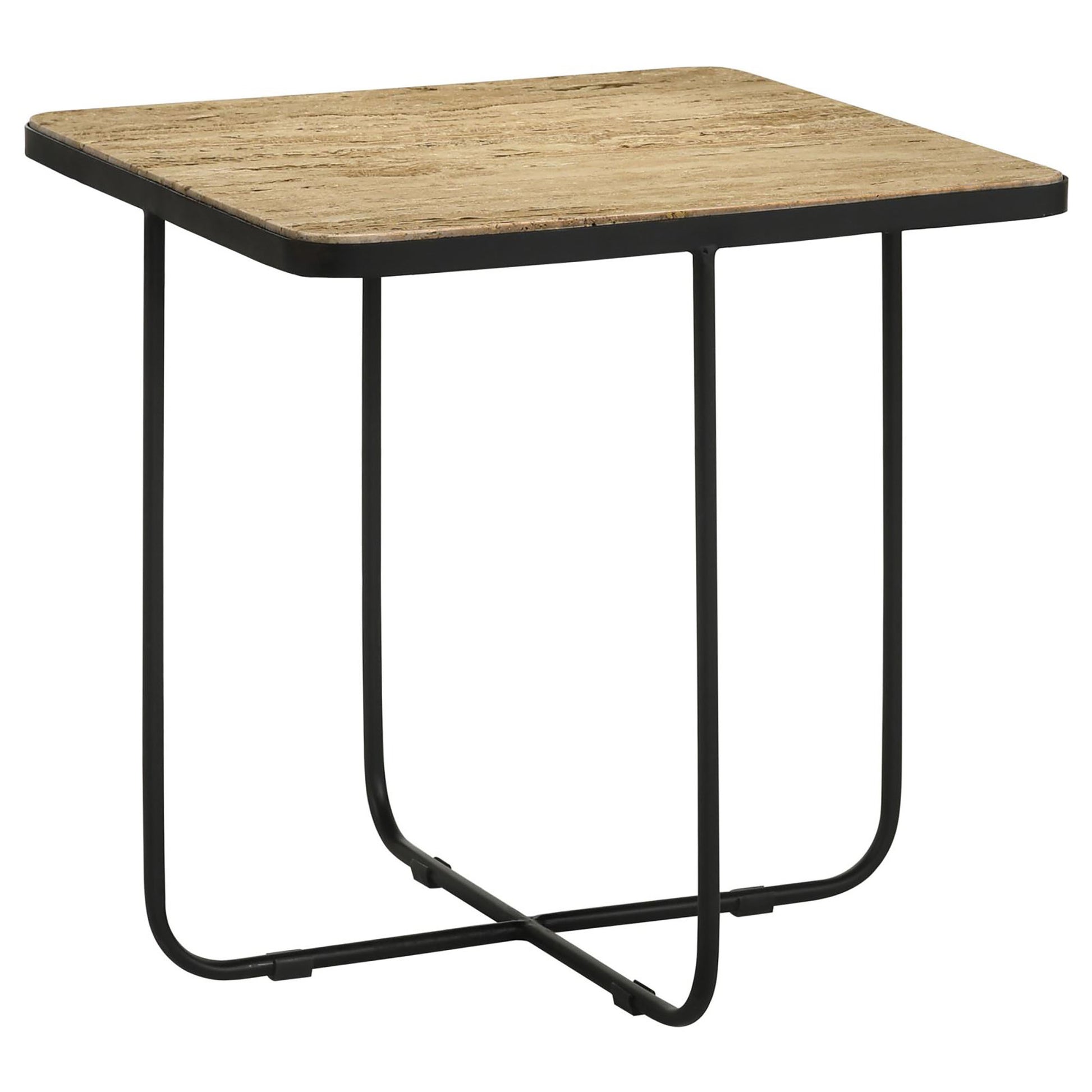 Travertine And Black Accent Table Brown Primary Living Space Contemporary,Modern Square Coffee & End Tables Stone Sled