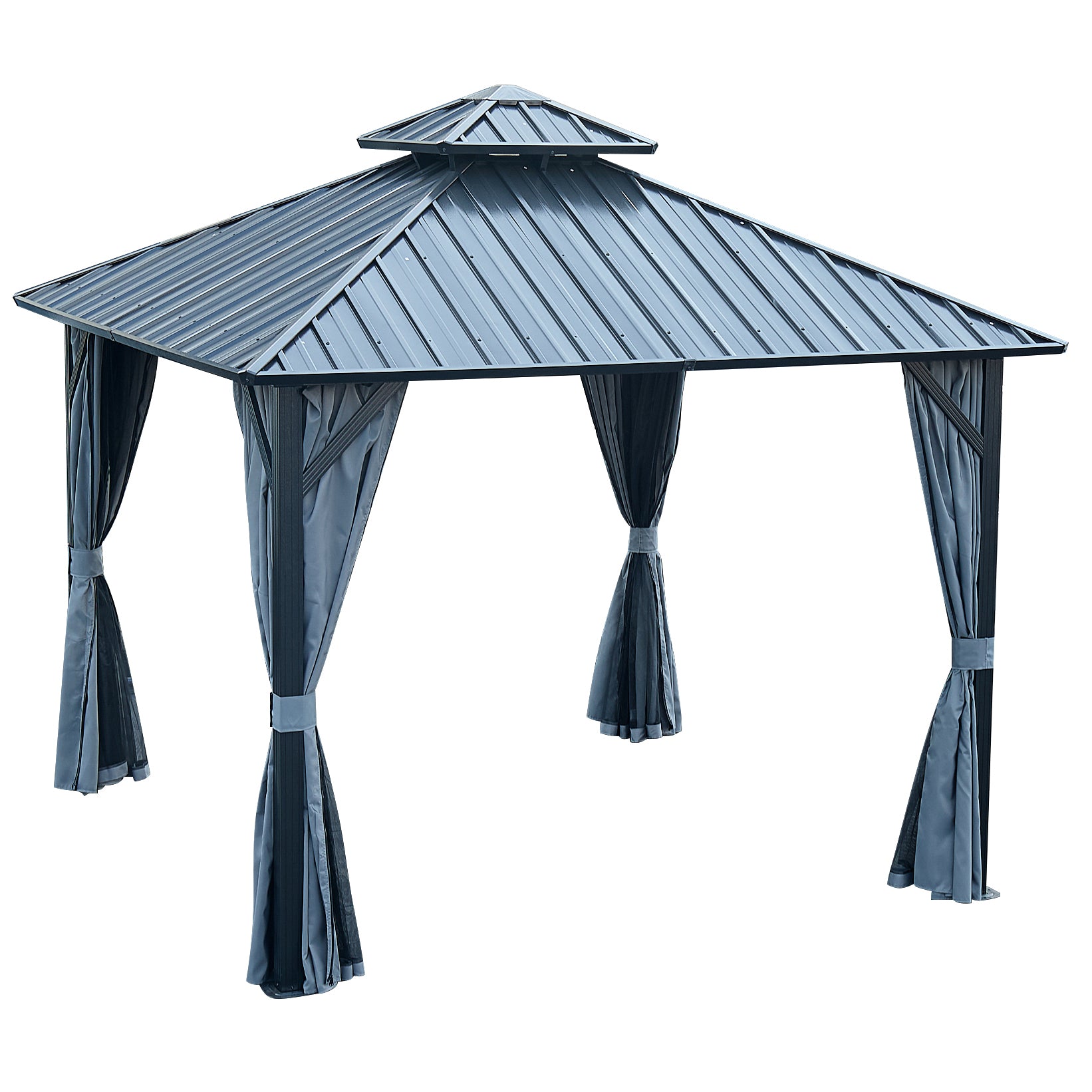 10*10Ft Patic Gazebo,Alu Gazebo With Steel Canopy,Outdoor Permanent Hardtop Gazebo Canopy For Patio, Garden, Backyard Gray Aluminium