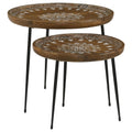 Honey And Black 2 Piece Nesting Table Brown Primary Living Space Mid Century Modern Mango Round Coffee & End Tables Wood