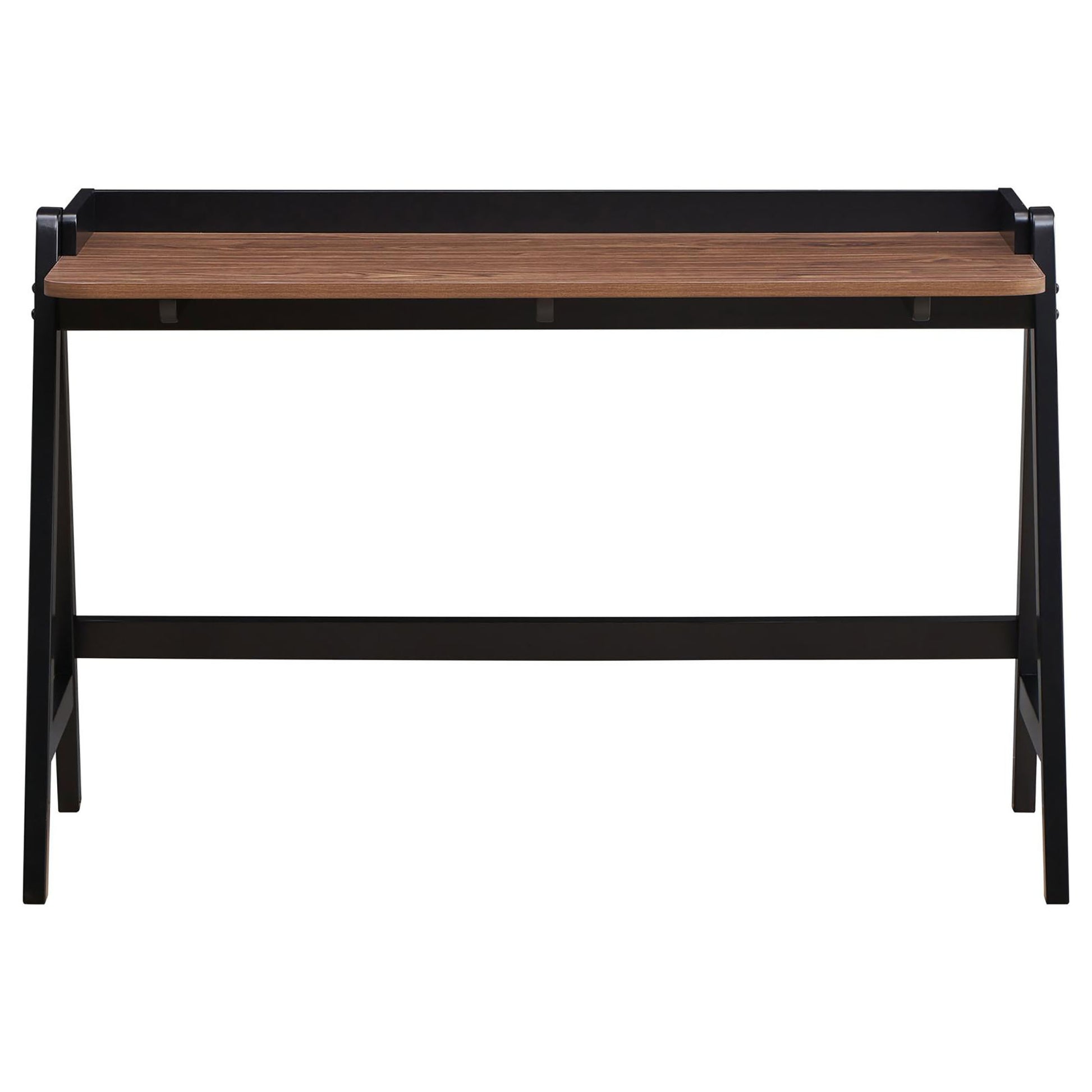 Walnut And Black Writing Desk With Usb Ports Brown Built In Outlets Or Usb Writting Desk Office Industrial Rubberwood Rectangular Desk Wood