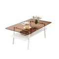 Rectangle Coffee Table, Tempered Glass Tabletop With White Metal Legs, Modern Table For Living Roombrown Glass Brown Tempered Glass