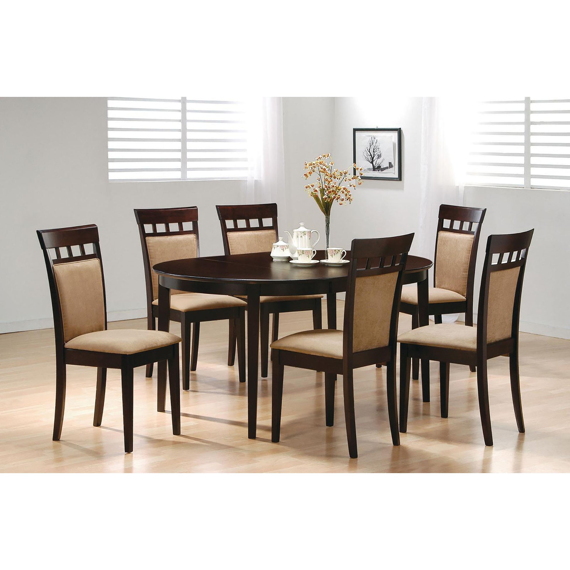 Cappuccino Oval Dining Table With Leaf Extension Brown Dining Room Transitional Tabeltop Rubberwood Oval Kitchen & Dining Tables Wood