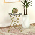 Black White And Gold Top Accent Table Gold Primary Living Space Contemporary,Modern Round Coffee & End Tables Wood Hairpin