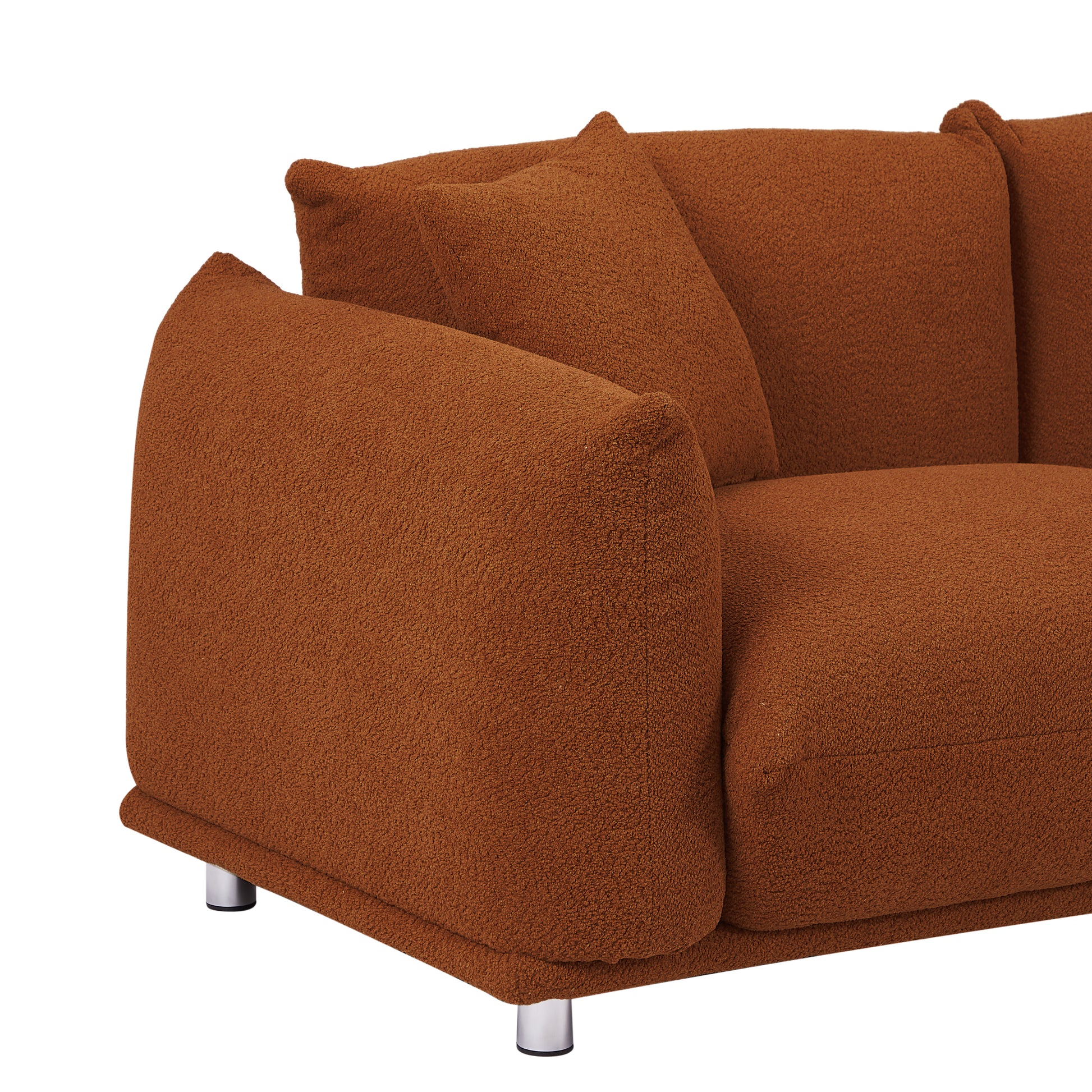 Originality Shapes Curry Lambswool Sherpa 4 Seater Sofa With Metal Legs, Solid Wood Frame Couch With 3 Pillows, Linear And Modular Version Design, Possibility Combined Armchair Current Style Brown