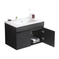 30 Inch Wall Mounted Bathroom Vanity With White Ceramic Basin,Two Soft Close Cabinet Doors, Solid Wood,Excluding Faucets,Black Black Solid Wood