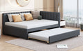 Full Size Upholstered Daybed With Trundle Sofa Bed Frame No Box Spring Needed, Linen Fabric Gray Gray Linen