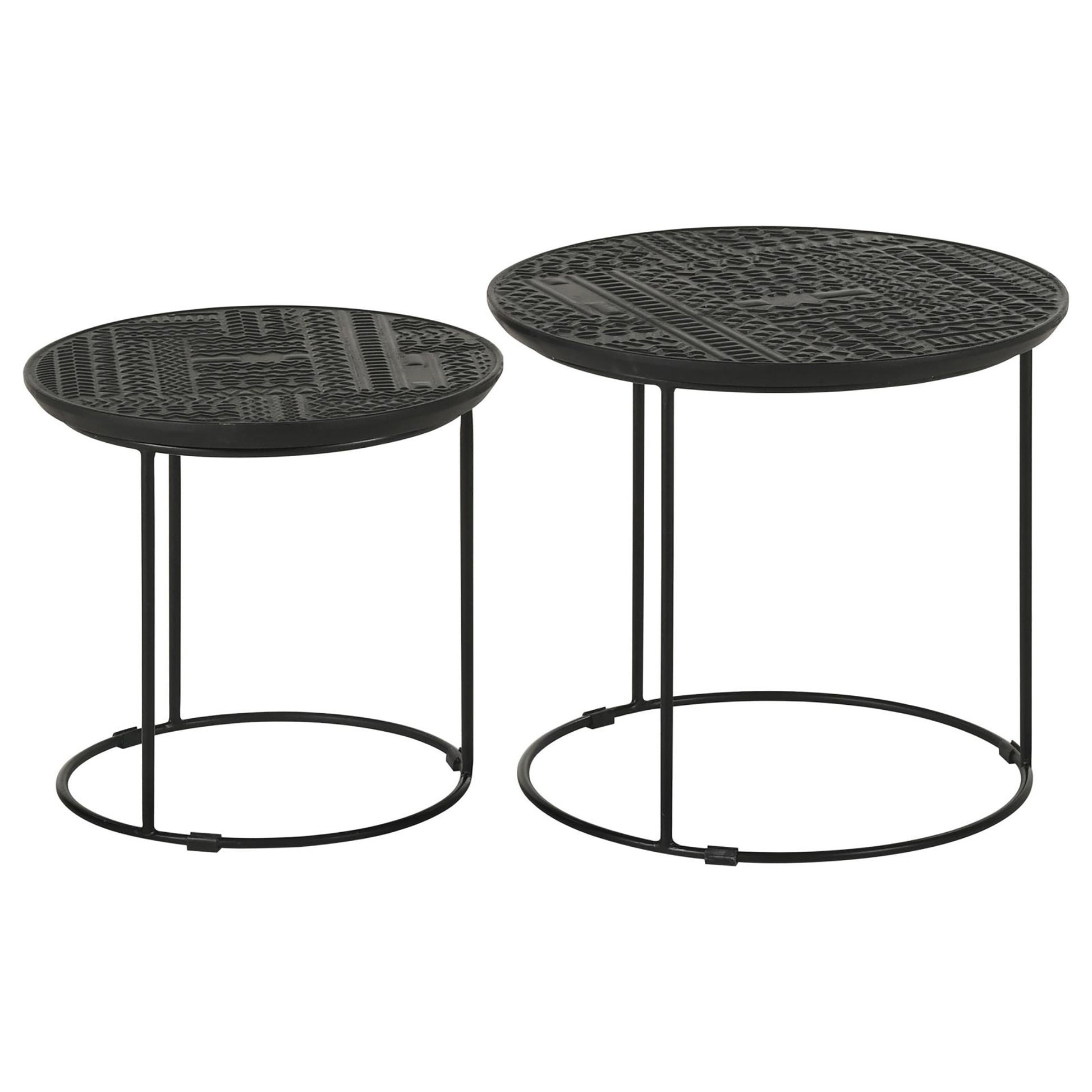 Matte Black 2 Piece Nesting Table Black Primary Living Space Contemporary,Modern Mango Round Coffee & End Tables Wood