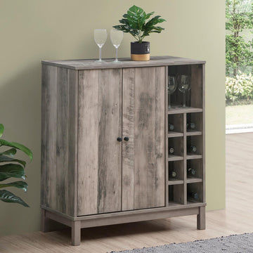 Weathered Acacia Wine Cabinet With 2 Doors Grey Dining Room Farmhouse,Rustic Wood