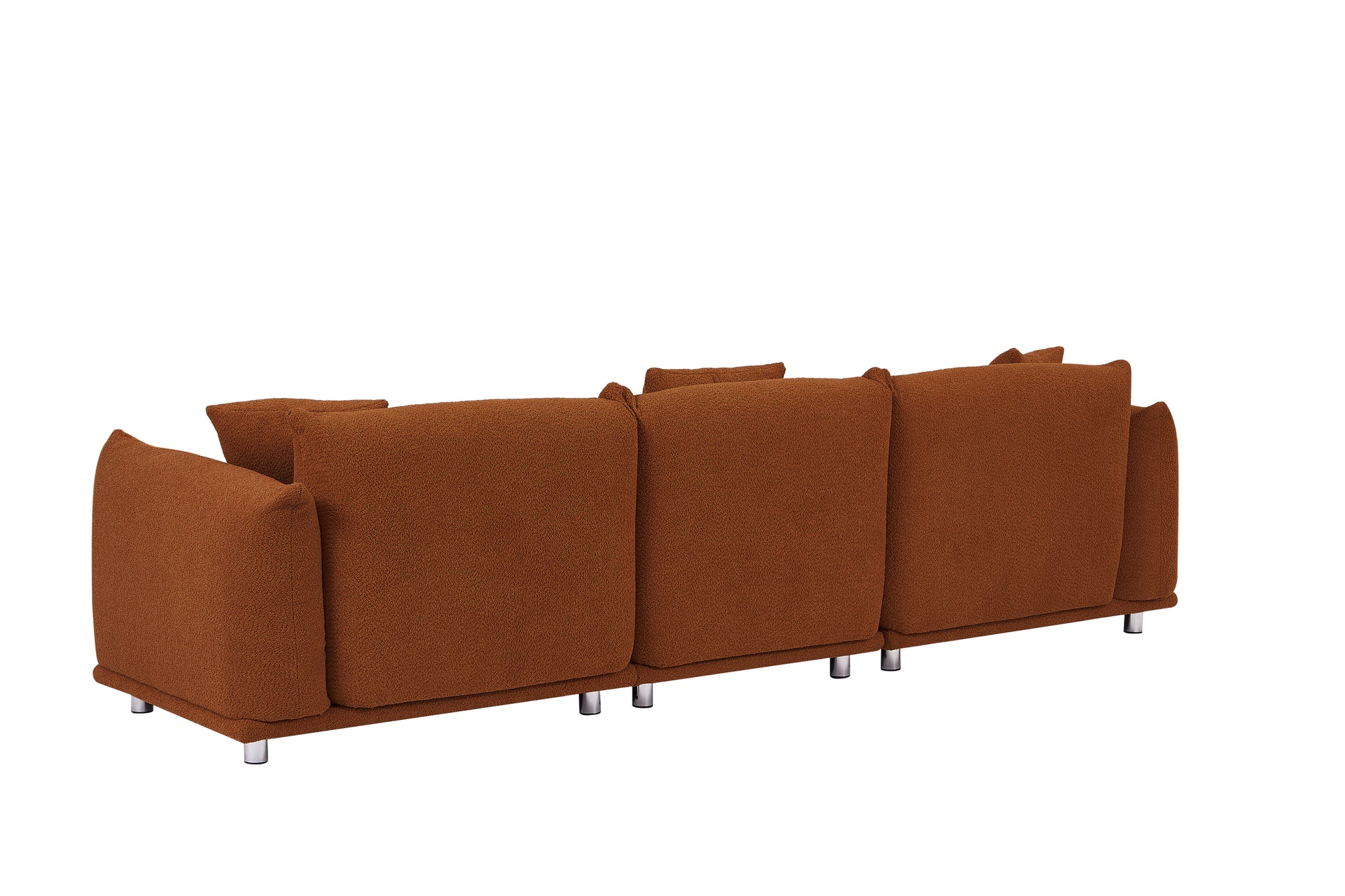 Originality Shapes Curry Lambswool Sherpa 4 Seater Sofa With Metal Legs, Solid Wood Frame Couch With 3 Pillows, Linear And Modular Version Design, Possibility Combined Armchair Current Style Brown