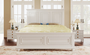 Traditional Town And Country Style Pinewood Vintage King Bed, White King White Pine