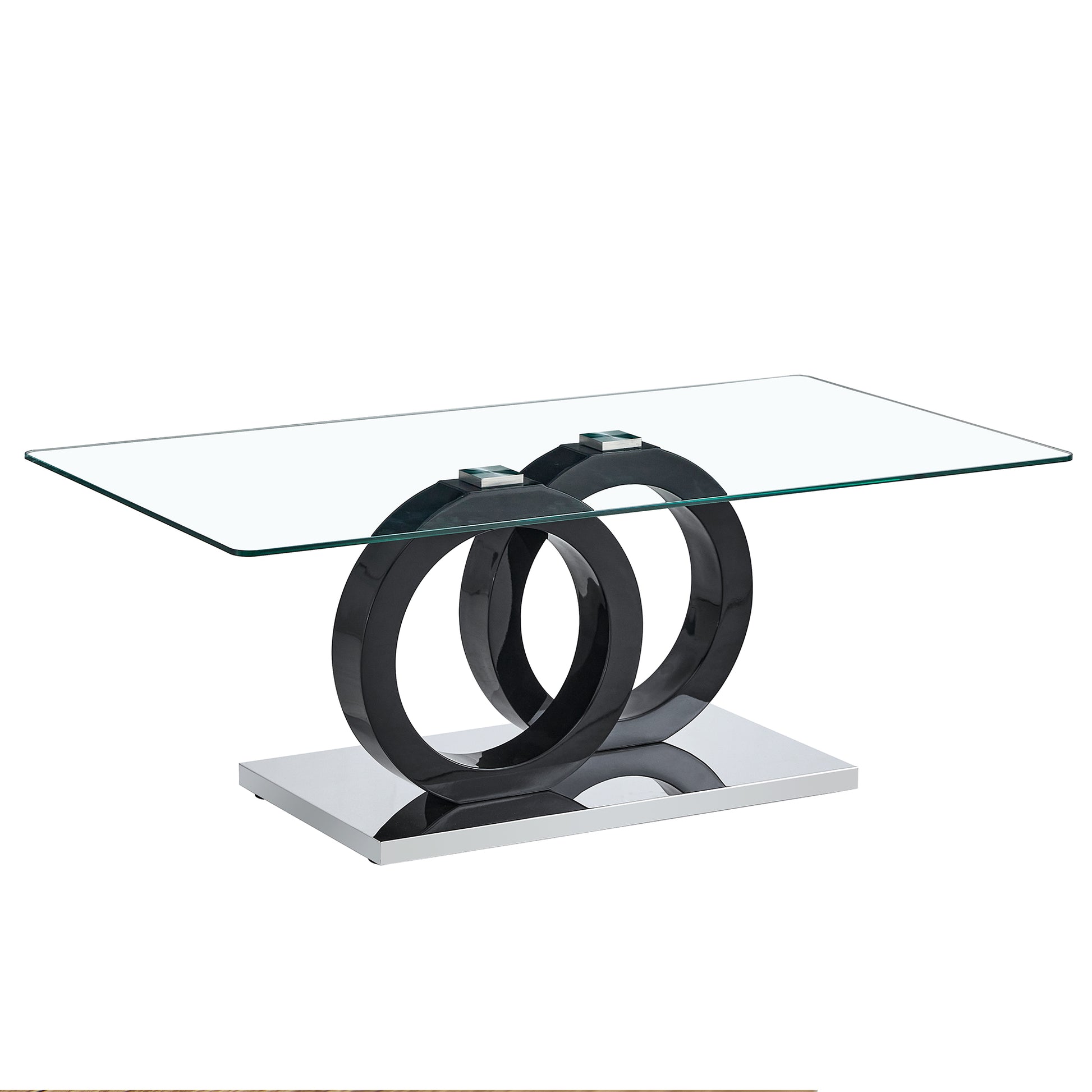 A Rectangular Modern And Fashionable Coffee Table With Tempered Glass Tabletop And Black Legs. Suitable For Living Room. 47.2"*25.4"*17.9" Black Glass