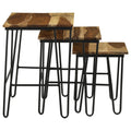 Natural And Black 3 Piece Nesting Table With Hairpin Legs Brown Primary Living Space Industrial Sheesham Rectangular Coffee & End Tables Wood Hairpin