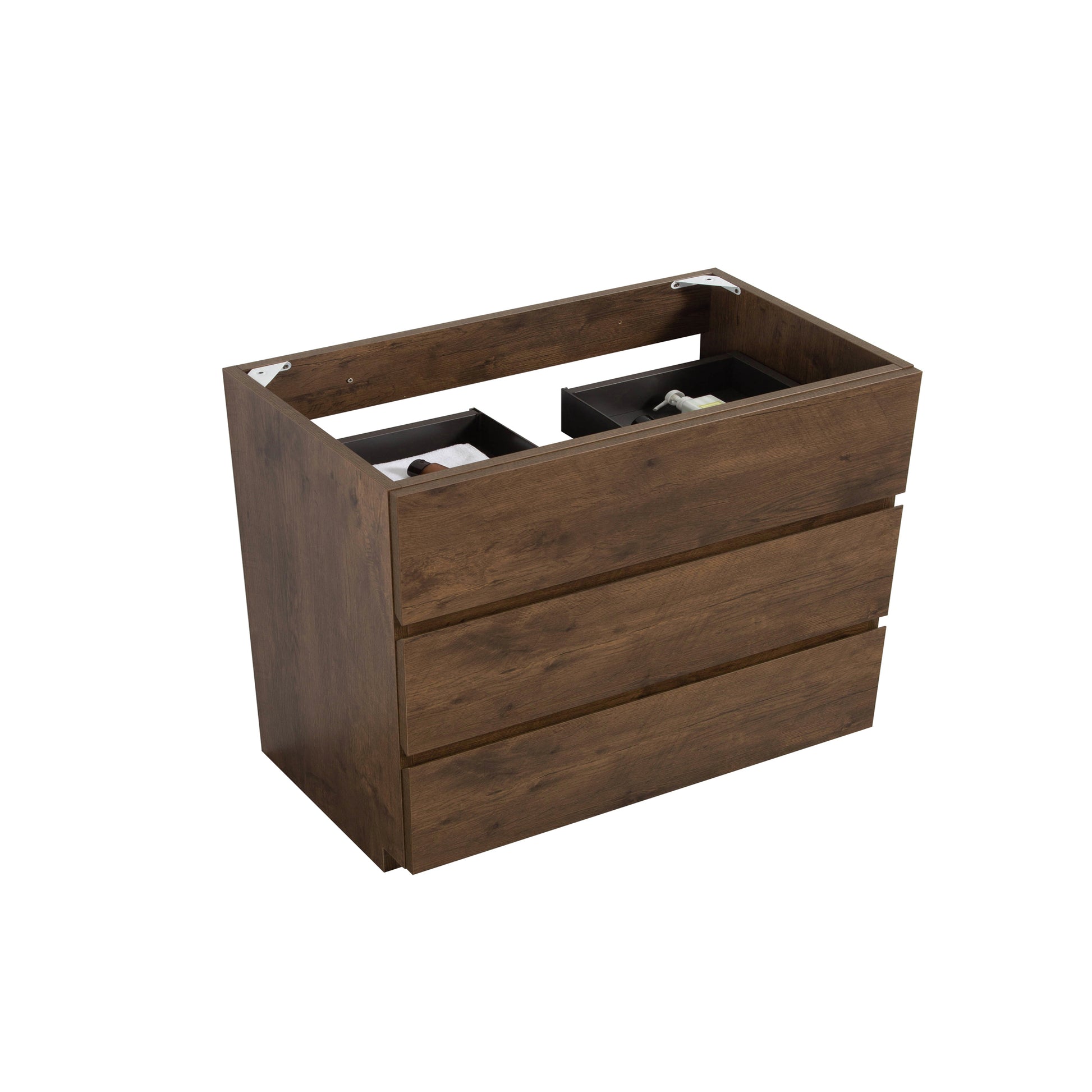 Alice 36F 105,Floor Cabinet Without Basin, Walnut Color, With Three Drawers, Pre Assembled Walnut Melamine