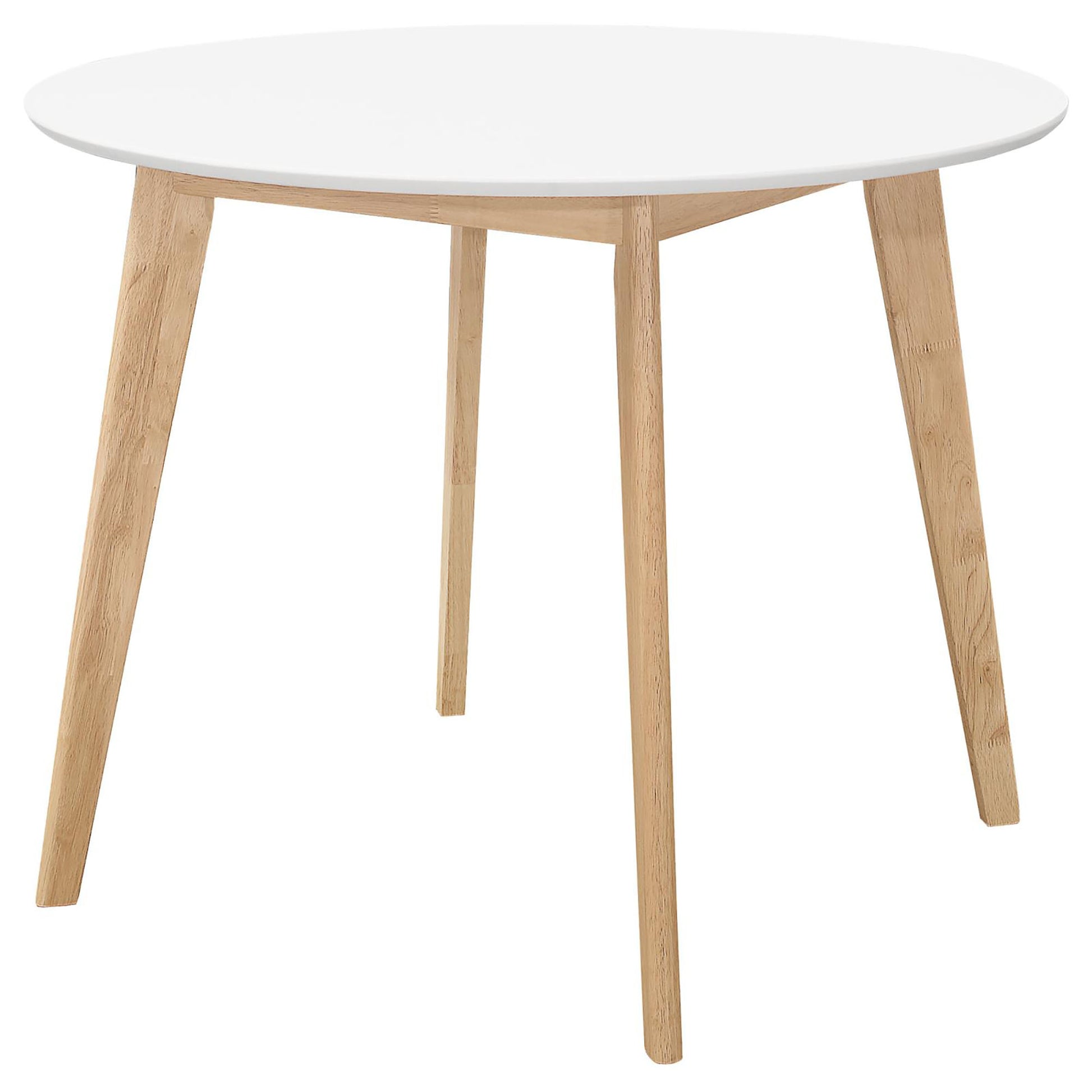 Matte White And Natural Round Dining Table White Primary Living Space Mid Century Modern Tabeltop Rubberwood Round Kitchen & Dining Tables Wood