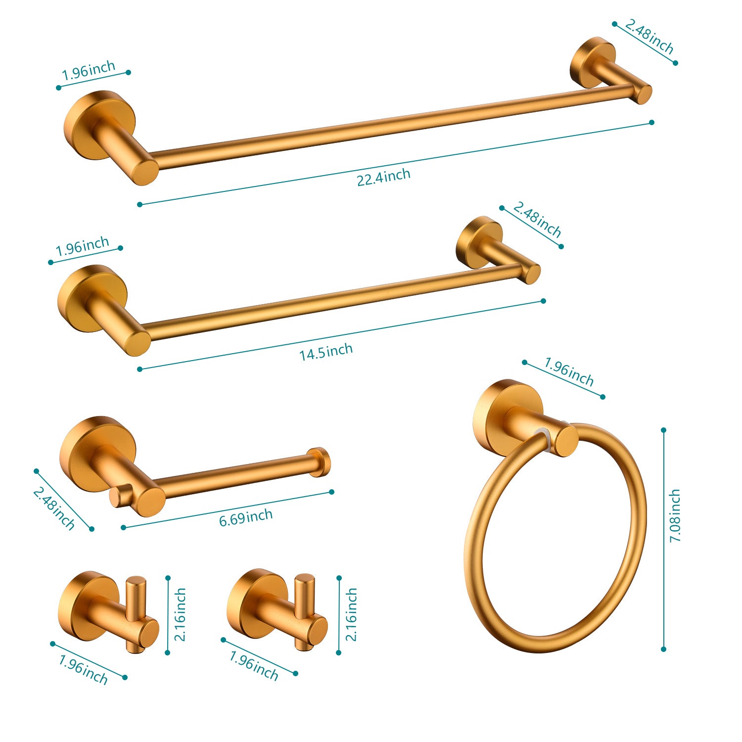 6 Piece Bathroom Towel Rack Set Wall Mount brushed gold-aluminium