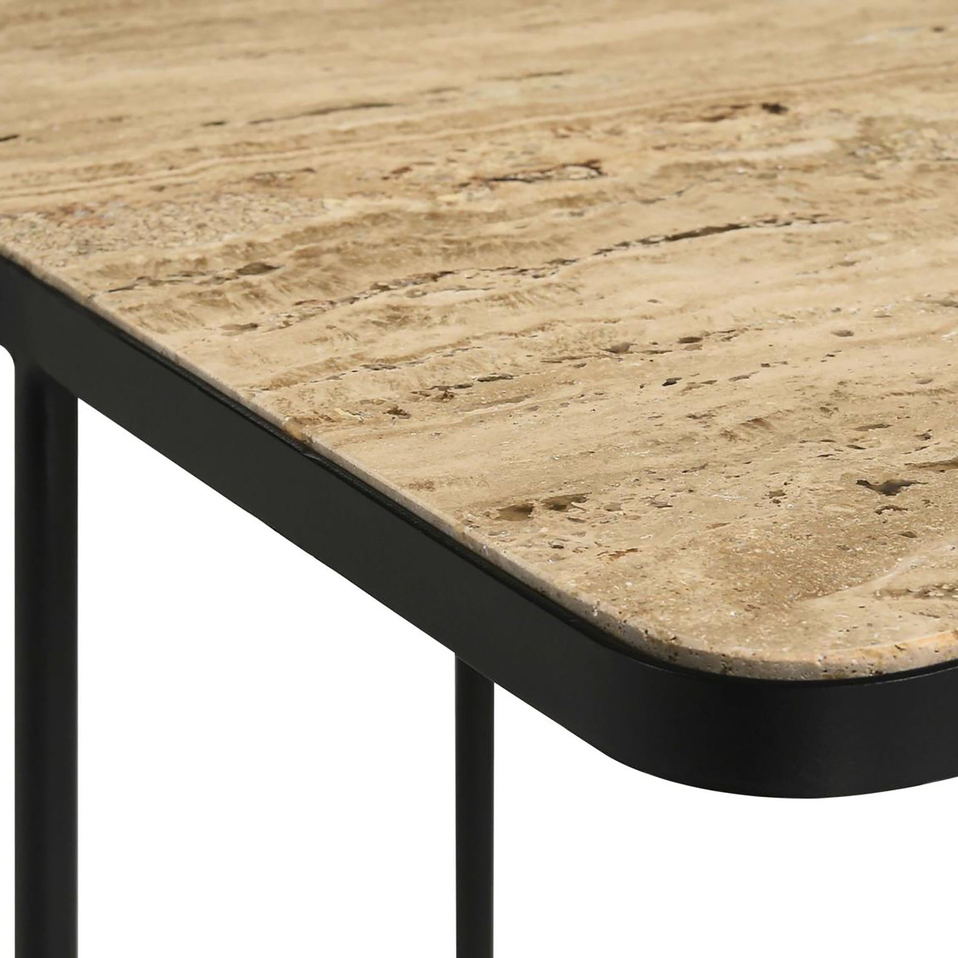 Travertine And Black Accent Table Brown Primary Living Space Contemporary,Modern Square Coffee & End Tables Stone Sled