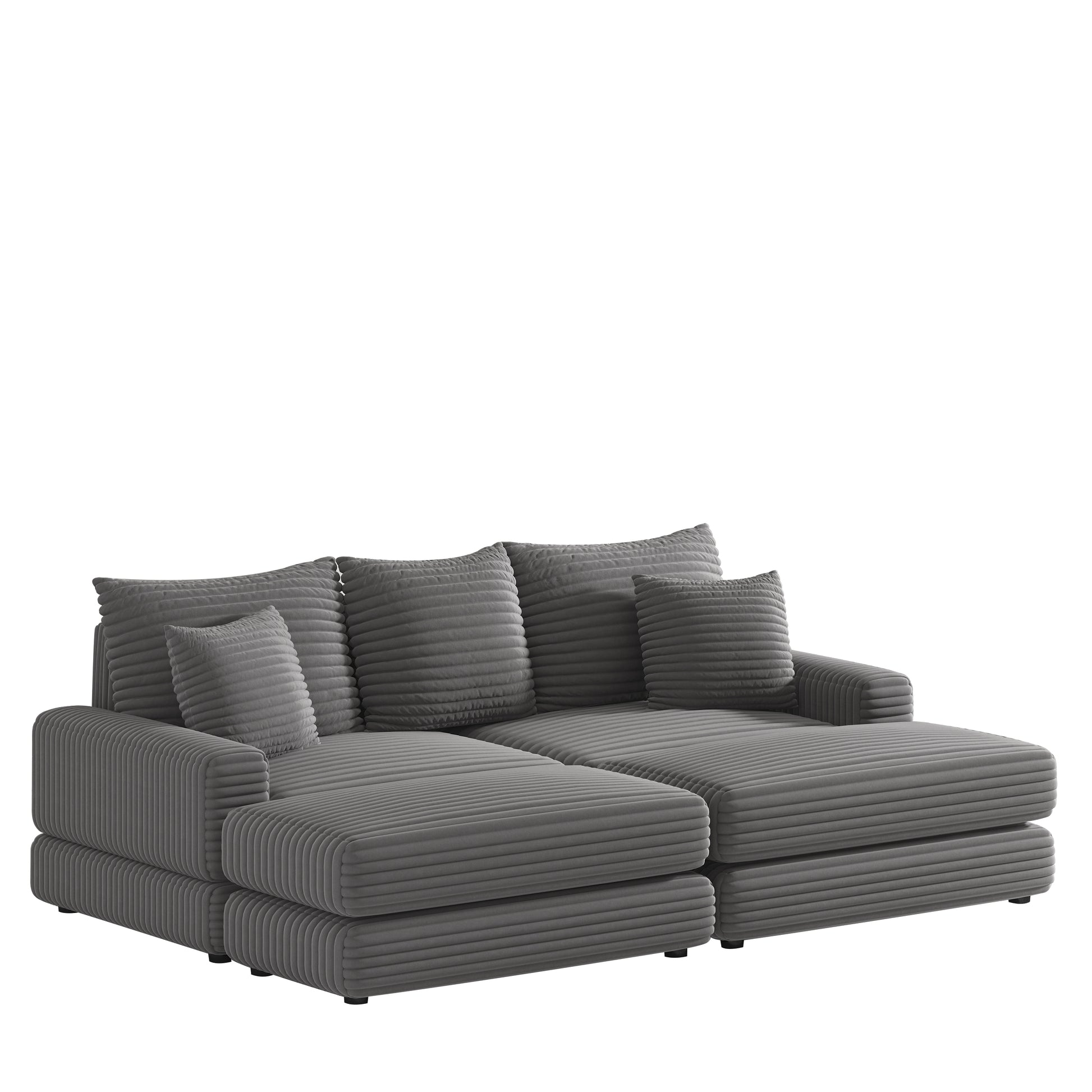 86.6 Inch Corduroy 3 Seater Sofa With 3 Back Pillows2 Toss Pillows And Two Ottoman ,Comfy Sofa Deep Seat Couch For Living Room Grey Corduroy