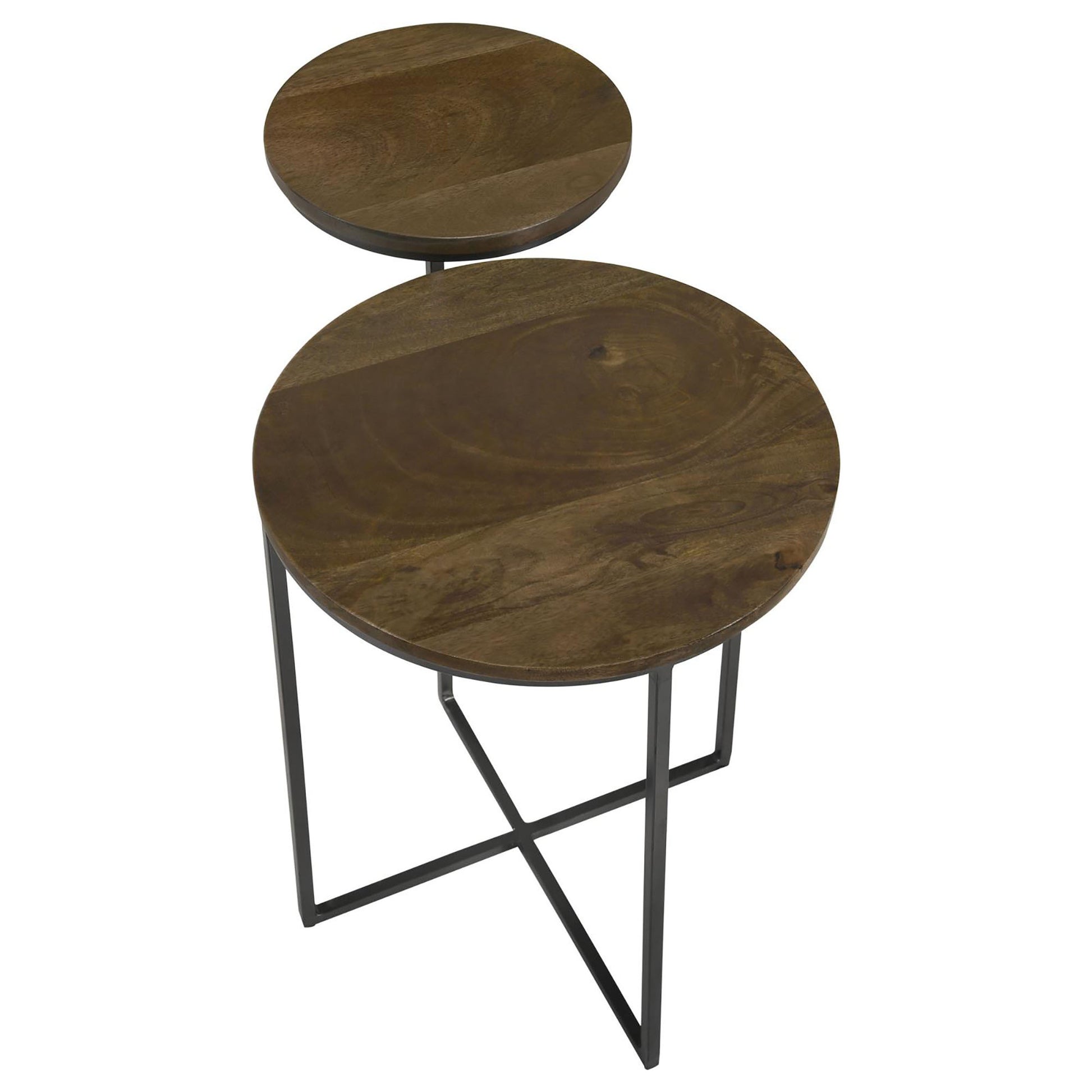 Natural And Gunmetal 2 Tier Accent Table Brown Primary Living Space Farmhouse,Rustic Mango Round Coffee & End Tables Wood
