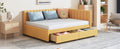 Full Size Upholstered Daybed With 2 Storage Drawers Sofa Bed Frame No Box Spring Needed, Linen Fabric Yellow Yellow Linen