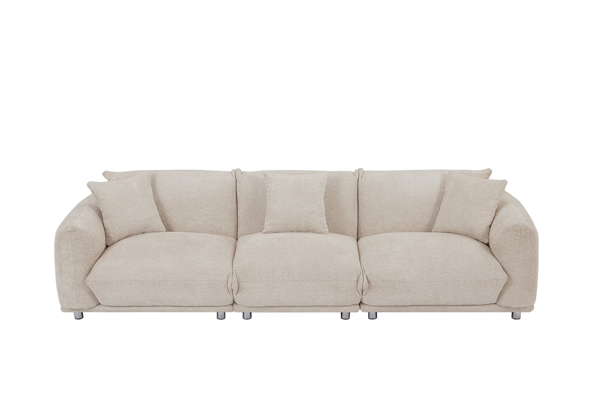 Originality Shapes Camel Lambswool Sherpa 4 Seater Sofa With Metal Legs, Solid Wood Frame Couch With 3 Pillows, Linear And Modular Version Design, Possibility Combined Armchair Current Style Camel