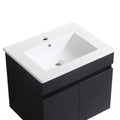 24 Inch Wall Mounted Bathroom Vanity With White Ceramic Basin,Two Soft Close Cabinet Doors, Solid Wood,Excluding Faucets,Black Black Solid Wood