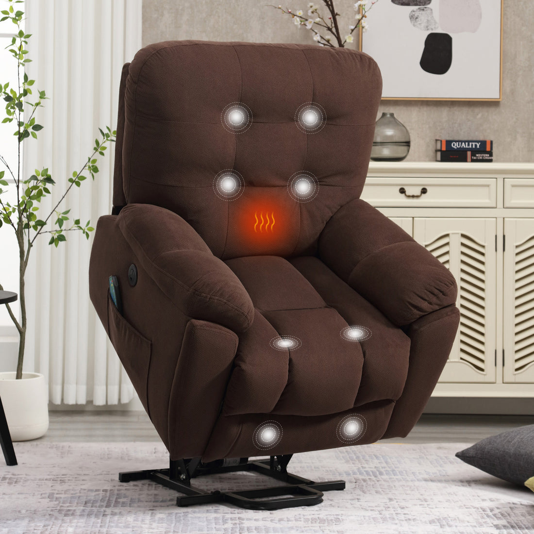 Power Lift Chair With Vibration Massage And Heating Functionrecliner Chair With Usb Charge Port And 2 Hidden Cup Holders Brownness A B C Brown Power Push Button Wood Soft Heavy Duty Cotton Wood