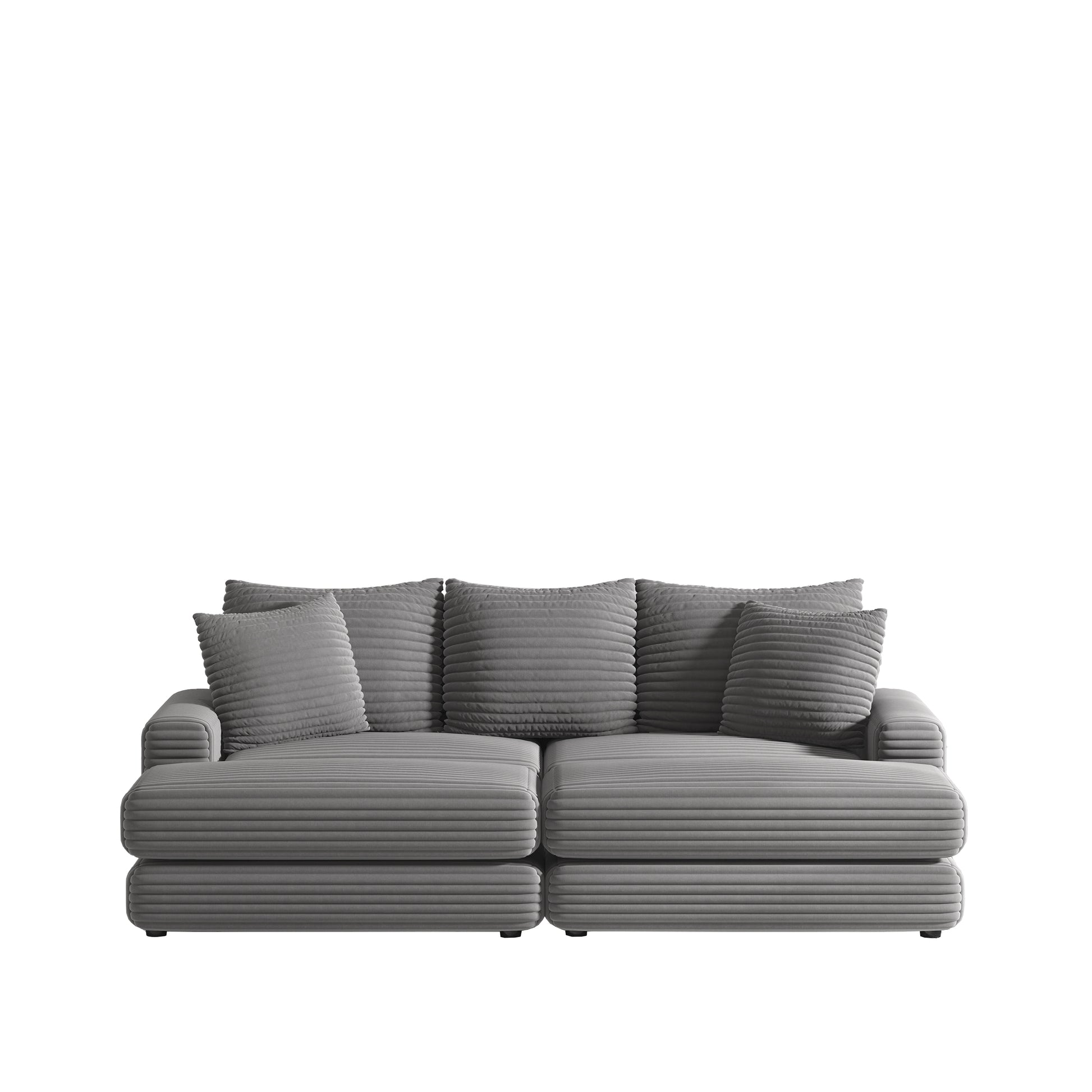 86.6 Inch Corduroy 3 Seater Sofa With 3 Back Pillows2 Toss Pillows And Two Ottoman ,Comfy Sofa Deep Seat Couch For Living Room Grey Corduroy