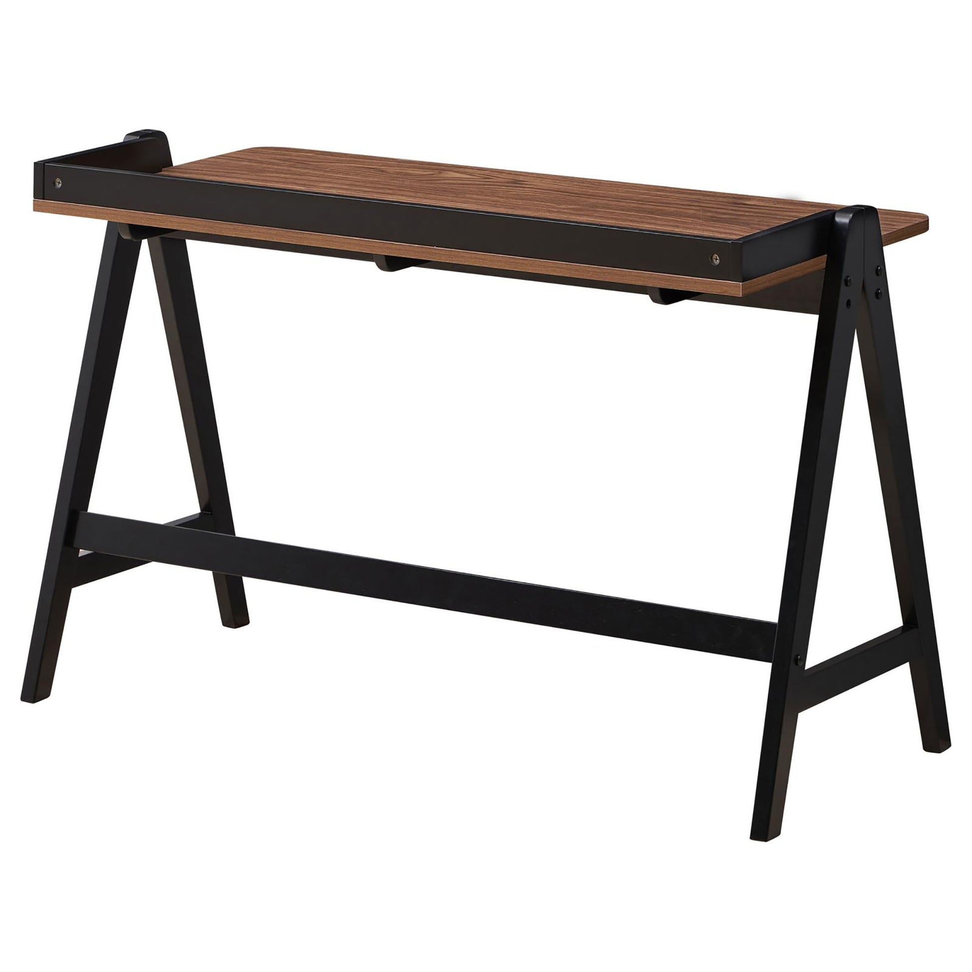 Walnut And Black Writing Desk With Usb Ports Brown Built In Outlets Or Usb Writting Desk Office Industrial Rubberwood Rectangular Desk Wood