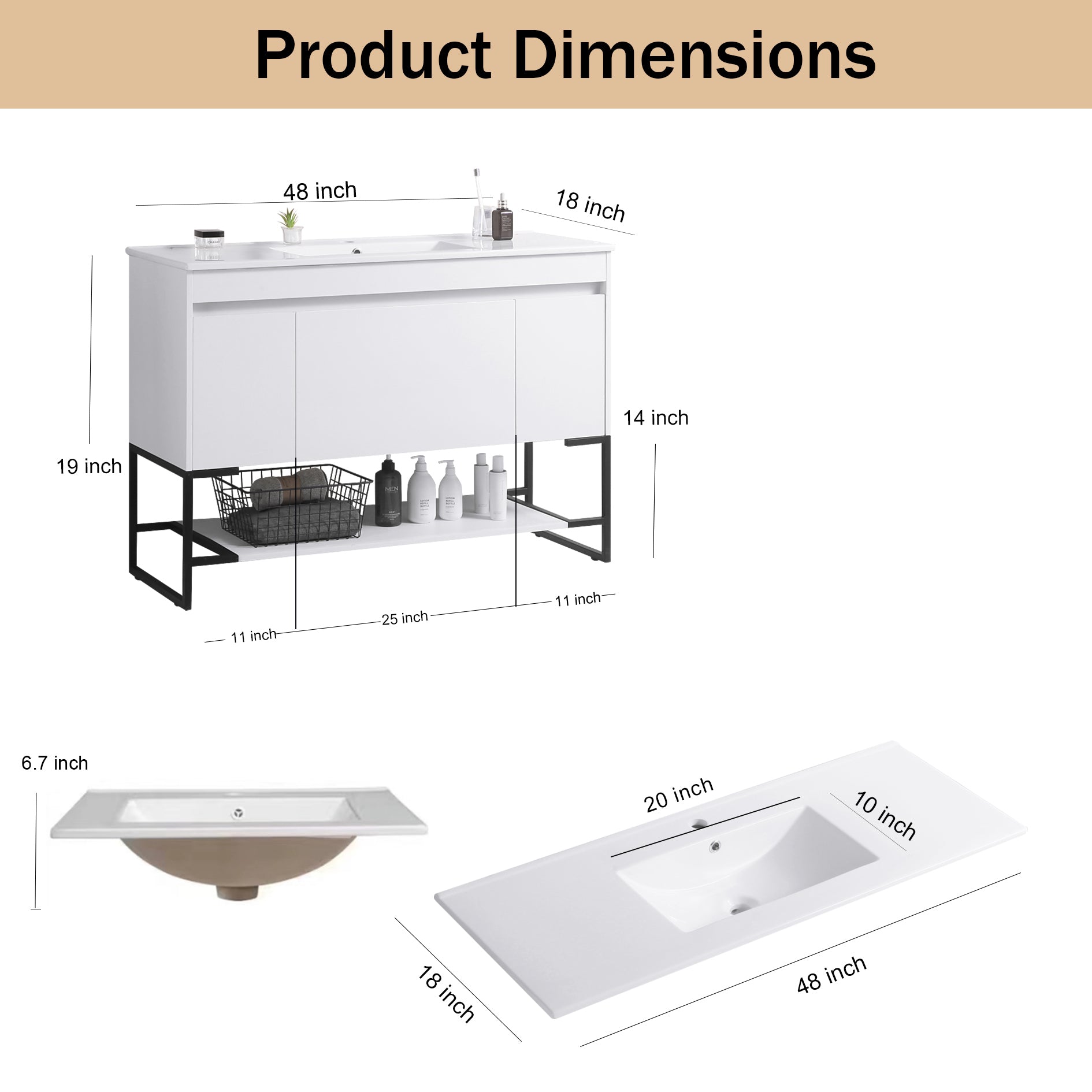 48" Bathroom Vanity with Sink,Bathroom Vanity Cabinet white-solid wood