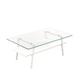 Rectangle Coffee Table, Tempered Glass Tabletop With White Metal Legs, Modern Table For Living Roomtransparent Glass Transparent Tempered Glass