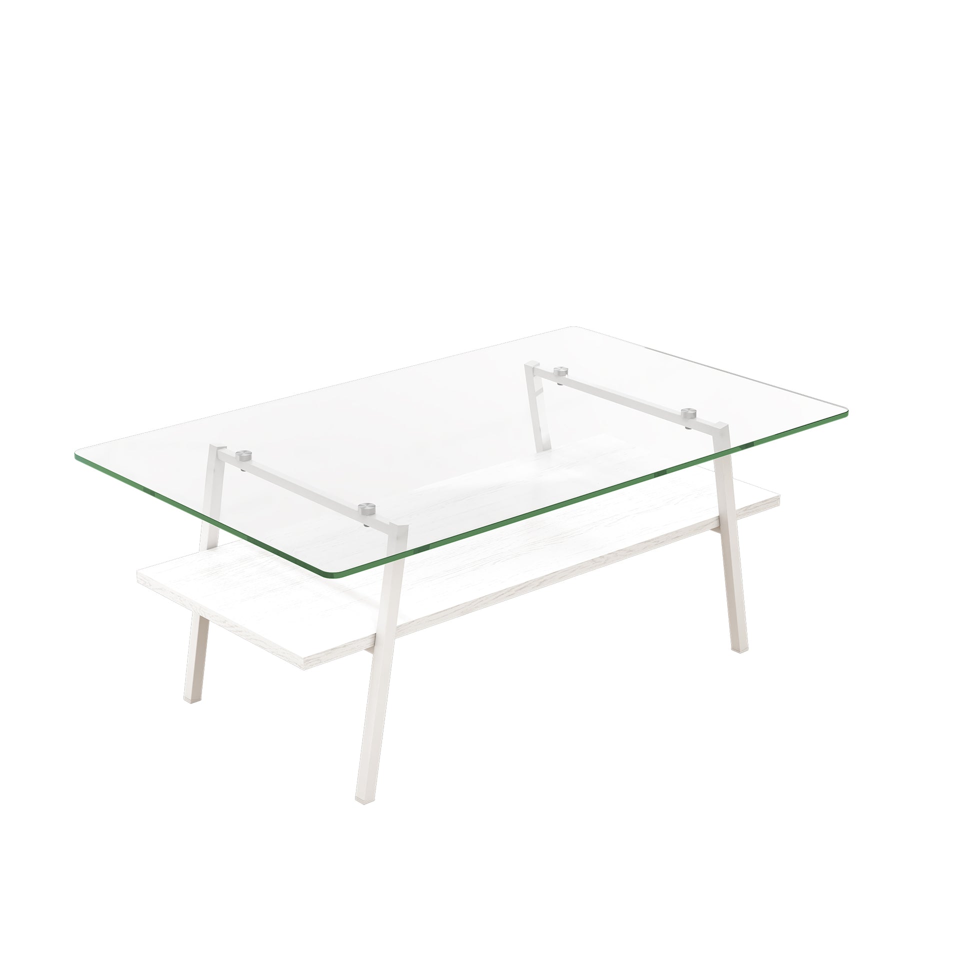 Rectangle Coffee Table, Tempered Glass Tabletop With White Metal Legs, Modern Table For Living Roomtransparent Glass Transparent Tempered Glass