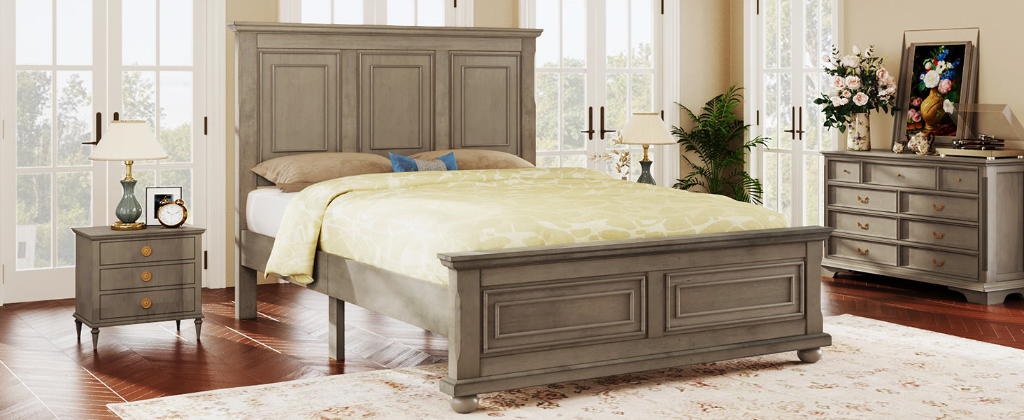 Traditional Town And Country Style Pinewood Vintage Full Bed, Stone Stone Gray Pine