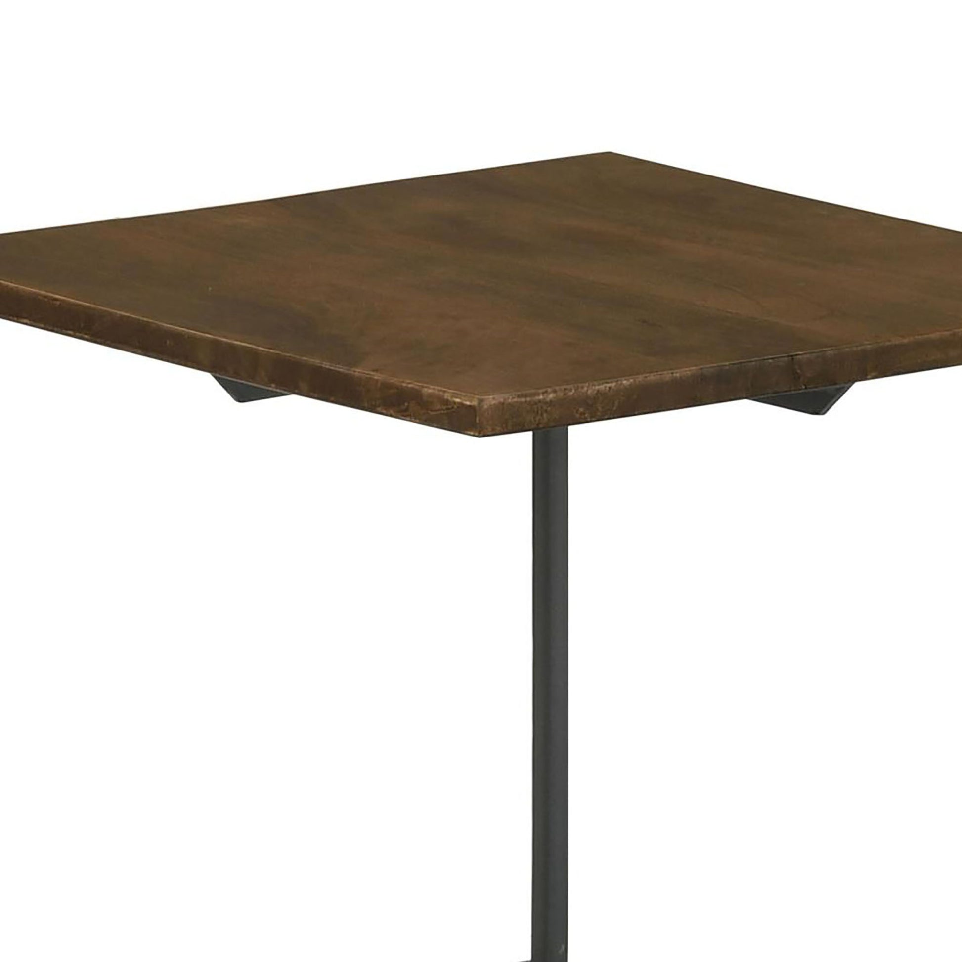 Dark Brown And Gunmetal Accent Table With Tripod Legs Brown Primary Living Space Industrial Tabeltop Mango Square Coffee & End Tables Wood