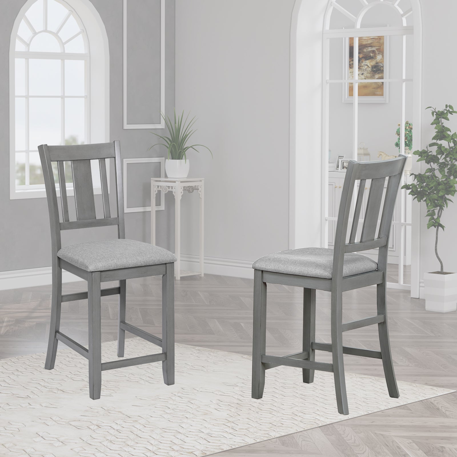 Dining Room Furniture Counter Height Chairs Set Of 4, Kitchen Chair With Padded Seatupholstered Side Chair For Dining Room, Living Room, Gray Wood Gray Solid Back Seats 4 Dining Room Rubberwood Rubber Wood