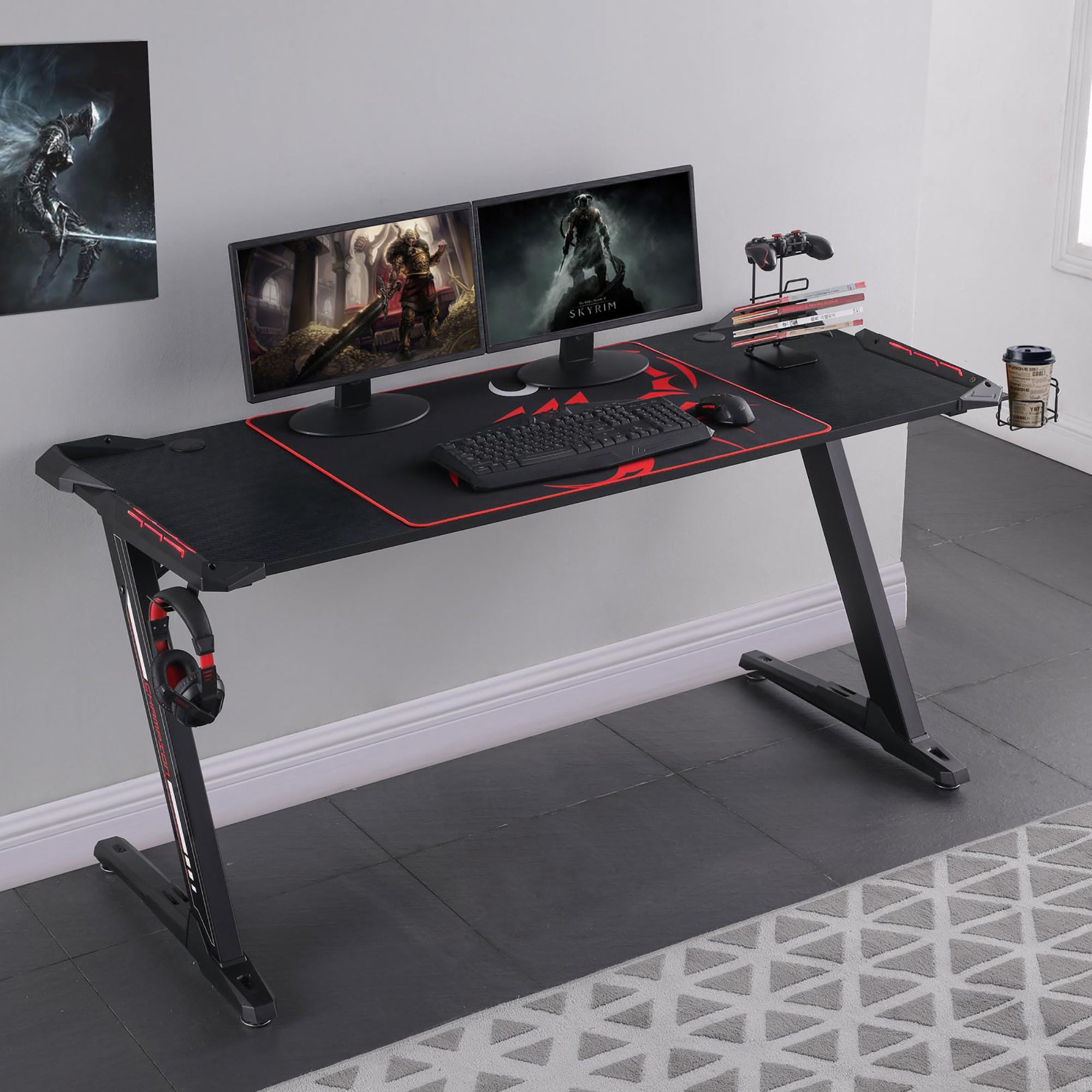Black Z Framed Gaming Desk with Rgb Lighting
