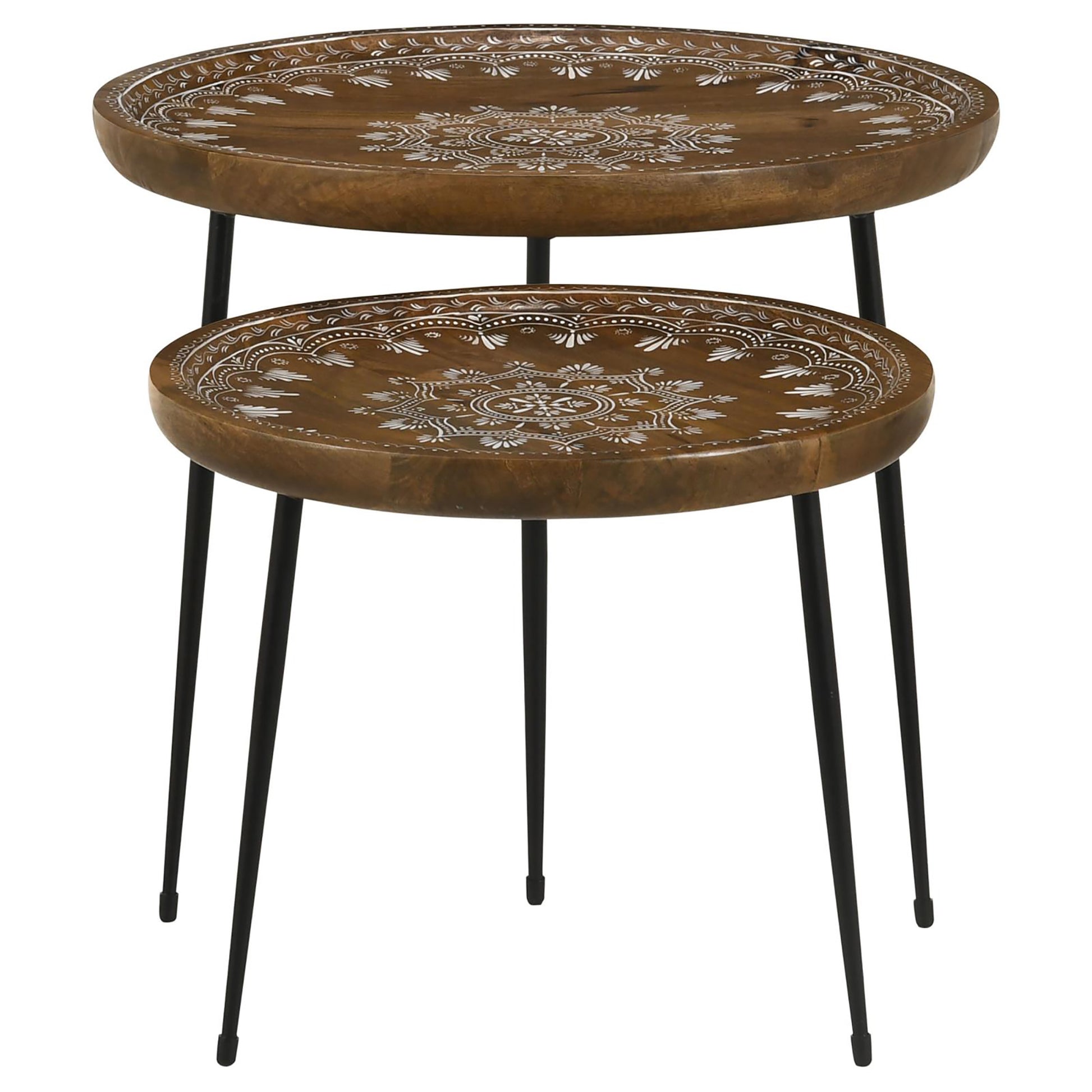 Honey And Black 2 Piece Nesting Table Brown Primary Living Space Mid Century Modern Mango Round Coffee & End Tables Wood