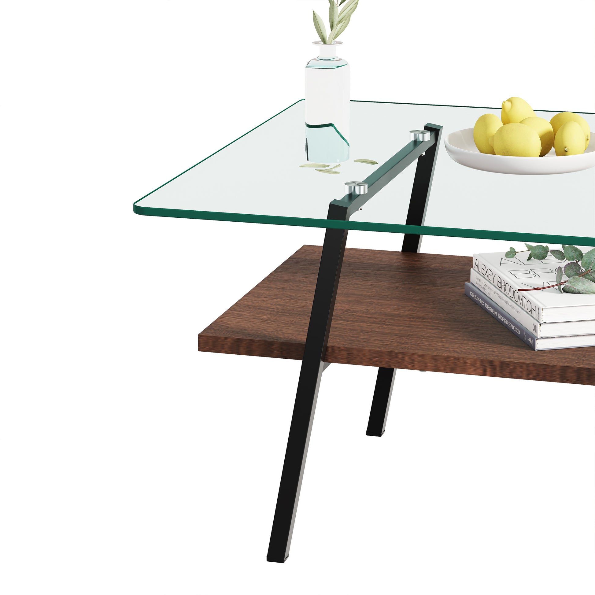 Rectangle Coffee Table, Tempered Glass Tabletop With Black Metal Legs, Modern Table For Living Roomtransparent Glass Transparent Tempered Glass